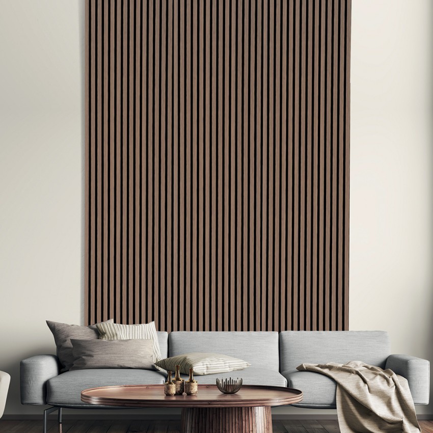 Panel acústico decorativo de madera en natural y negro, 60 x 2,2 x 120 cm