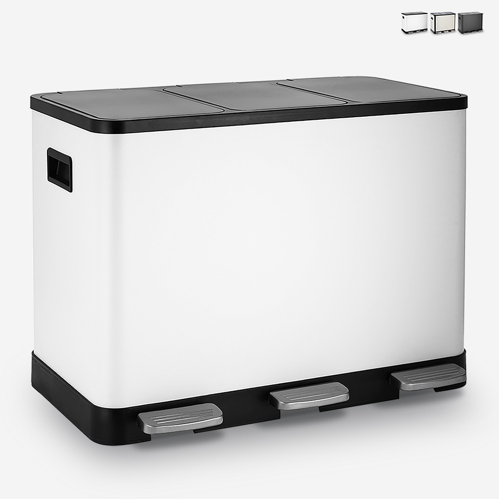 Contenedor de reciclaje con pedal 42 litros 3 cubos Propre XL