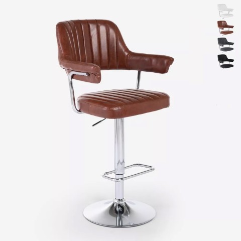 Taburete de bar cocina similpiel con reposabrazos ajustable base cromada Tampa Promoción
