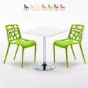 Mesa Cuadrada Blanca Con 2 Sillas De Colores Interior Bar Gelateria Cocktail Oferta