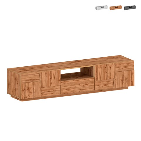 Mueble TV moderno con soporte, 4 puertas y cajón 220x45x46cm Chiron Promoción