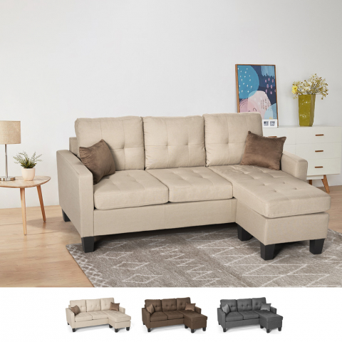 Sofá moderno esquinero 3 plazas con pouf y 2 cojines para sala de estar Remissus Promoción