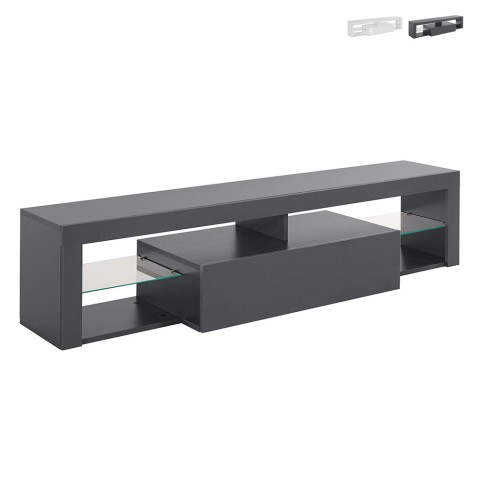 Mueble de TV moderno con puerta abatible estantes de cristal 160 cm Helix Promoción