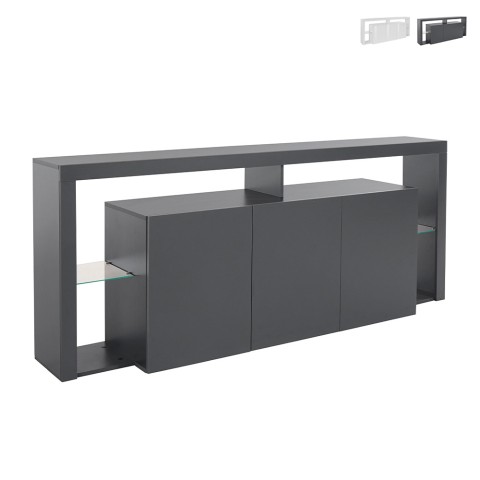 Aparador moderno 3 puertas 200x40x80cm estantería con estantes de vidrio Pibrac Promoción