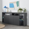 Aparador 3 puertas 200x40x80cm biblioteca moderna estantes de vidrio Pibrac Oferta