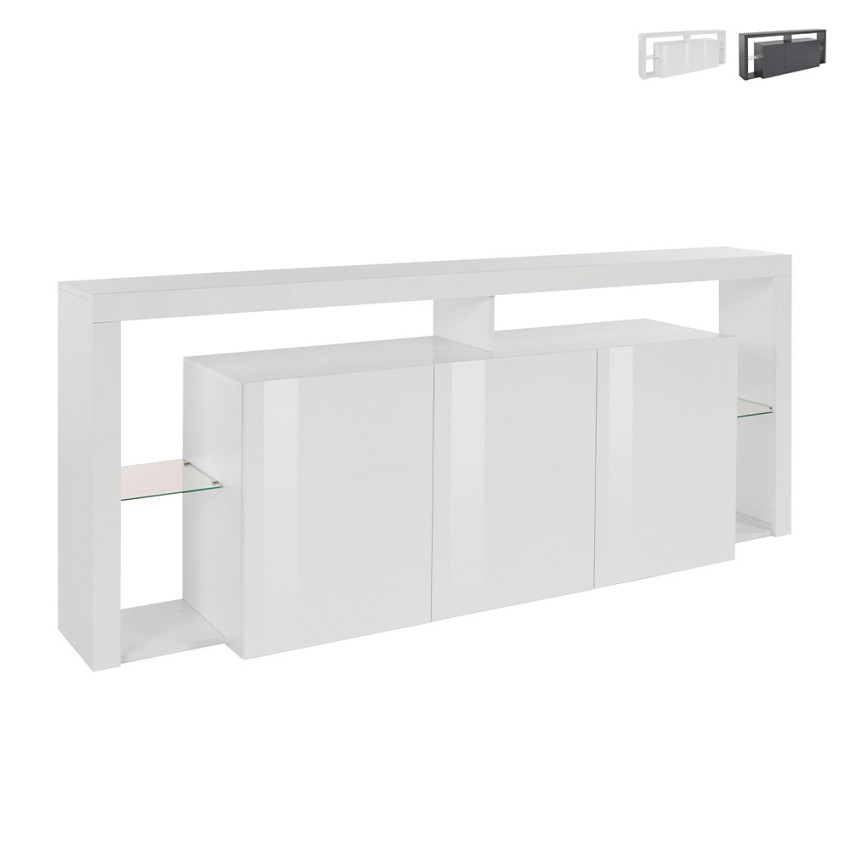 Aparador 3 puertas 200x40x80cm biblioteca moderna estantes de vidrio Pibrac Venta Aparador 3 puertas 200x40x80cm biblioteca moderna estantes de vidrio Pibrac Venta