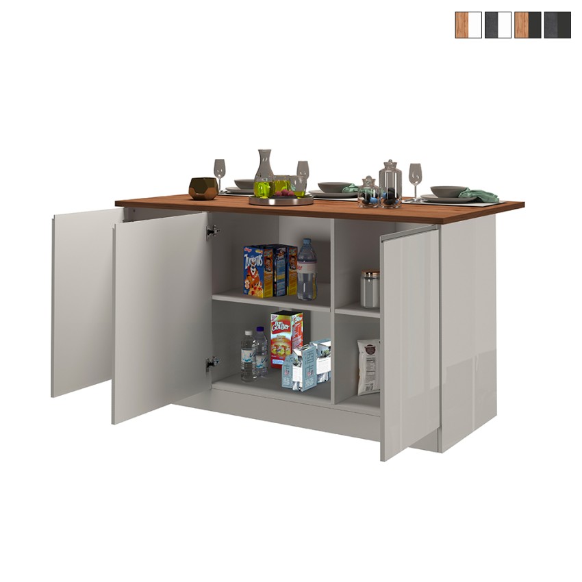 Isla central 3 puertas para cocina moderna 155x90x90cm con mesa Deaton Promoción Isla central 3 puertas para cocina moderna 155x90x90cm con mesa Deaton Promoción