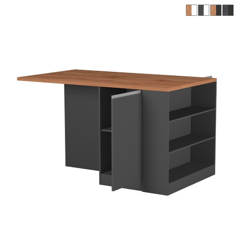 Isla central con mesa para cocina moderna 2 puertas 160x90x90cm Grover Promoción