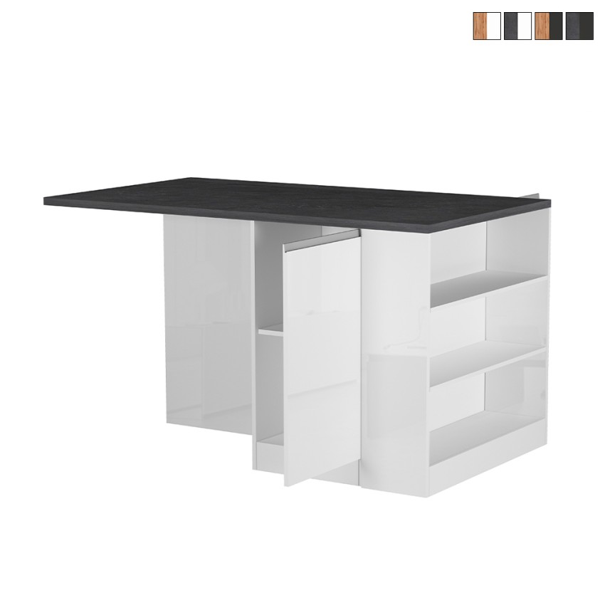 Isla central con mesa para cocina moderna 2 puertas 160x90x90cm Grover Rebajas