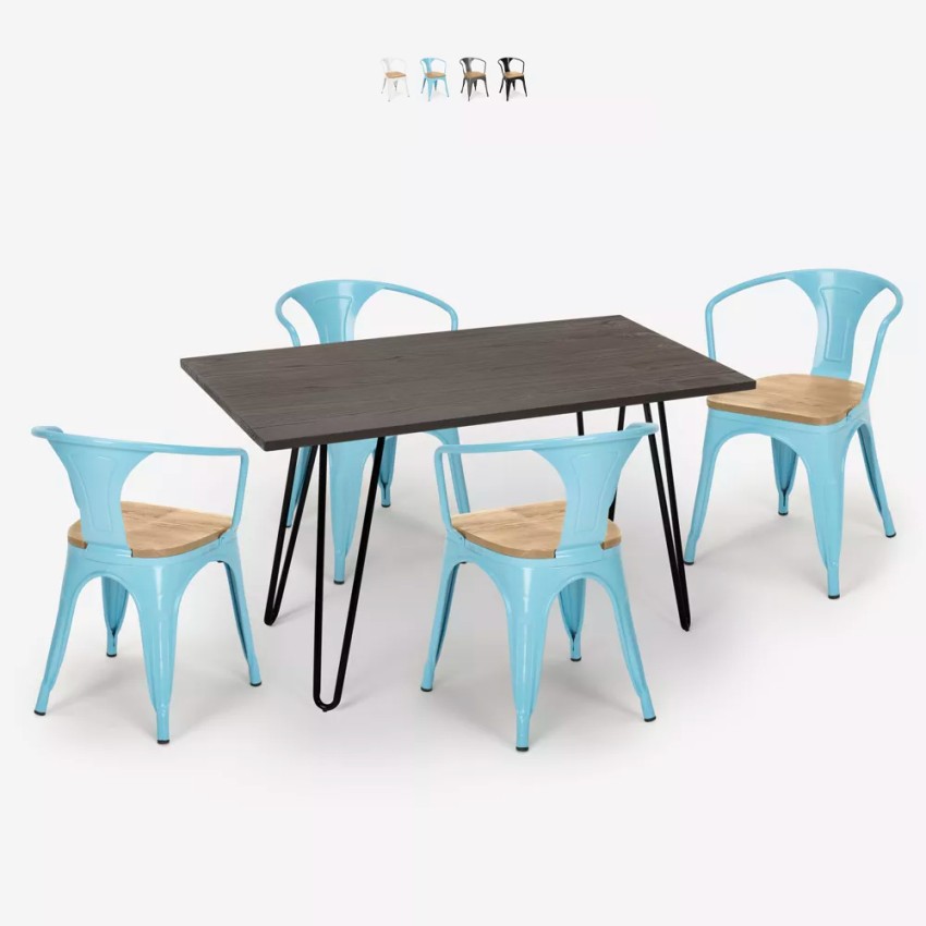 conjunto mesa 120 x 60 cm 4 sillas madera industrial wismar top light Venta