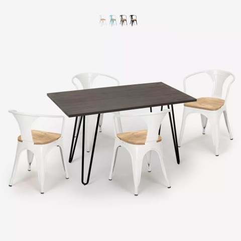 conjunto mesa 120 x 60 cm 4 sillas Lix madera industrial wismar top light Promoción