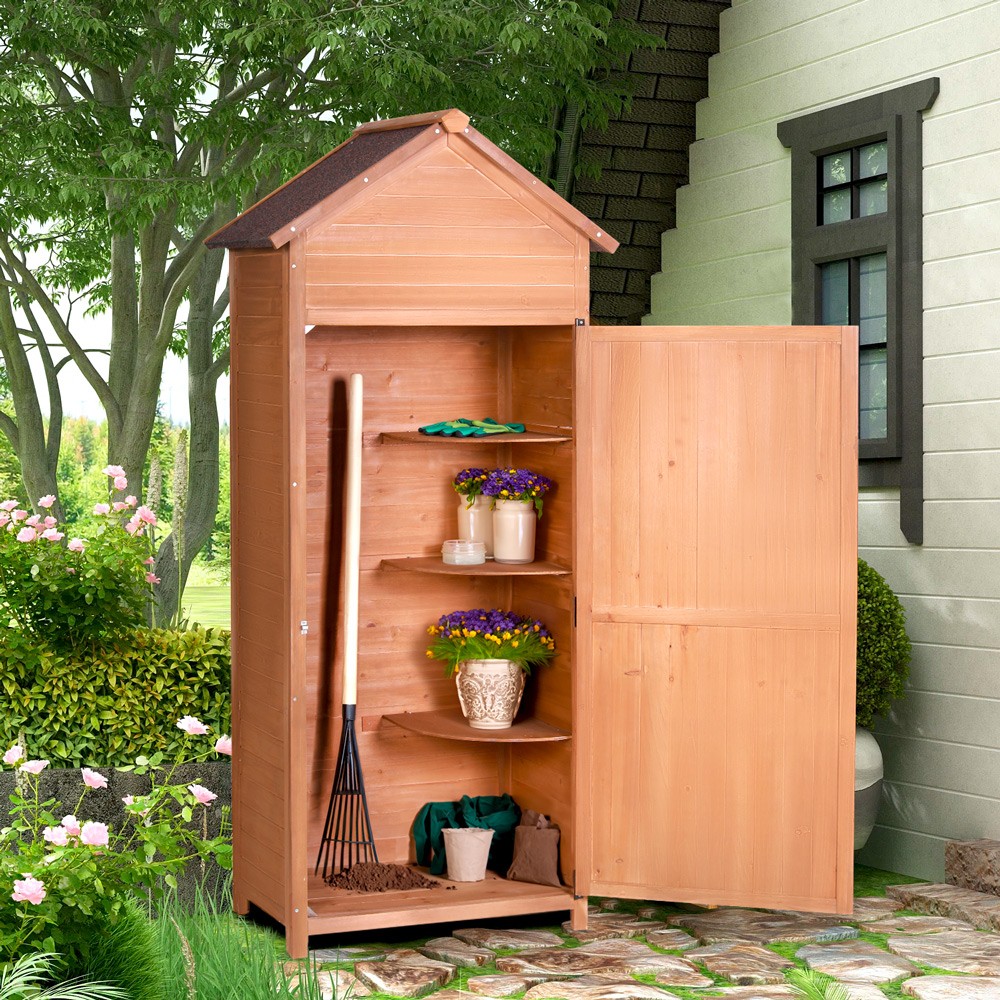 Caseta de jardín armario portaherramientas de madera con 3 estantes Scoter