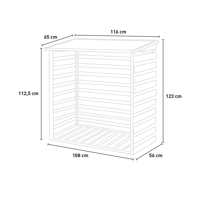 Grebe leñero de jardín para almacenar leña en el exterior 116x65x123 cm