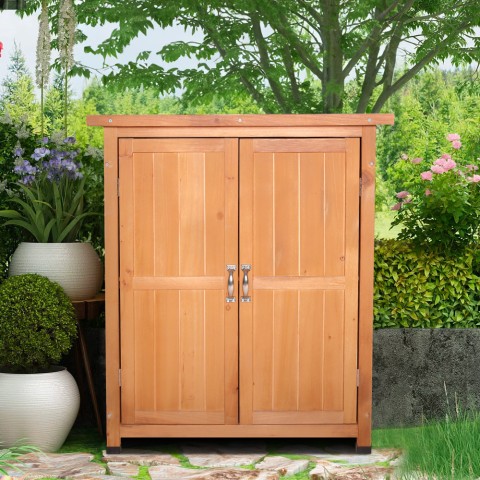 Armario de almacenamiento para jardín y terraza de madera 69x43x88 cm Gadwall Promoción