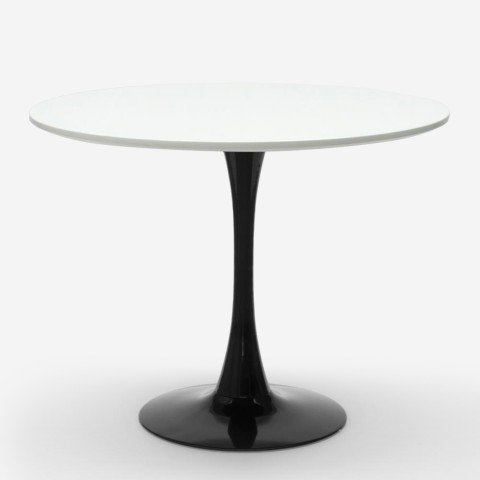 Mesa de cocina redonda 80 cm moderna estilo Tulipán blanco negro Jasmine Promoción