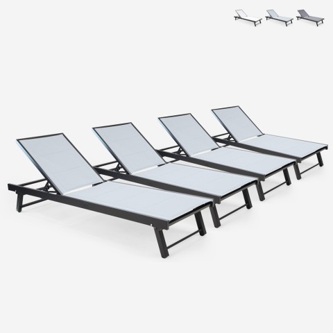 Juego de 4 tumbonas de jardín para piscina con ruedas de aluminio Rimini Promoción