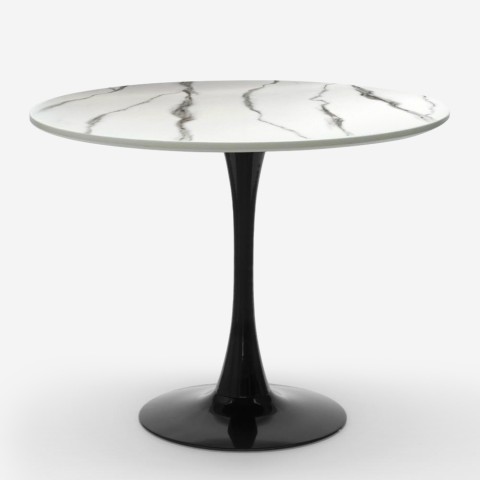 Mesa redonda estilo Tulipán de 80 cm color negro y blanco efecto mármol Moonstone Promoción