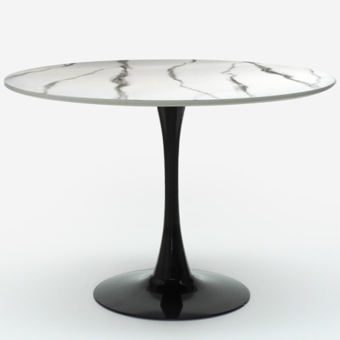 Mesa de comedor redonda estilo Tulipán 120 cm efecto mármol Moonstone+ Promoción