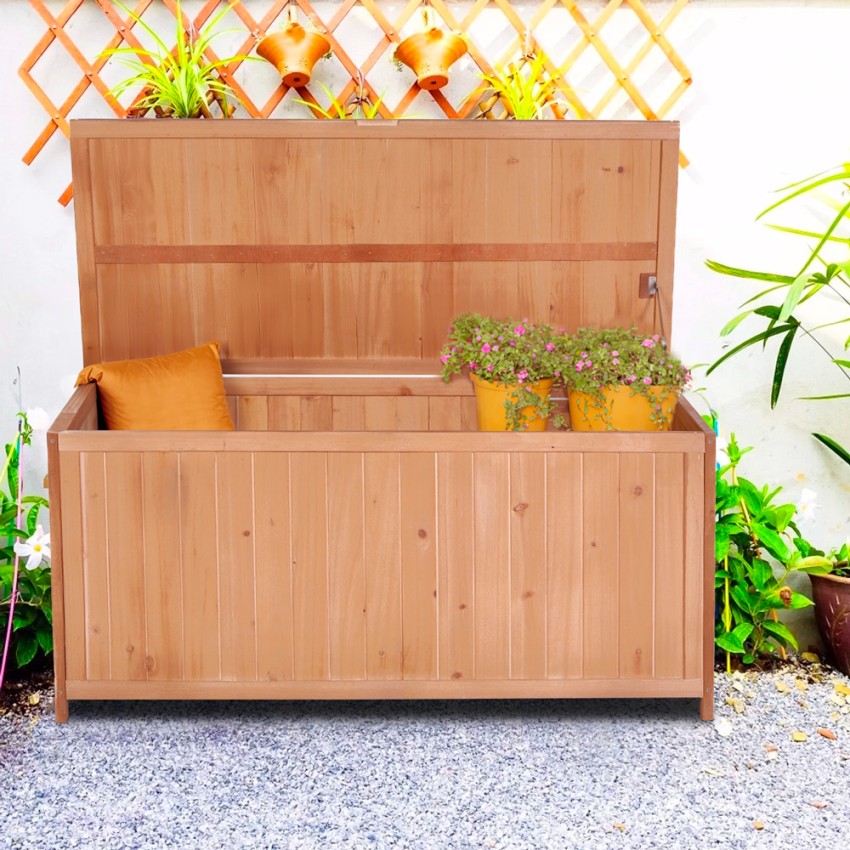 Teal baúl de madera, contenedor para herramientas de jardín