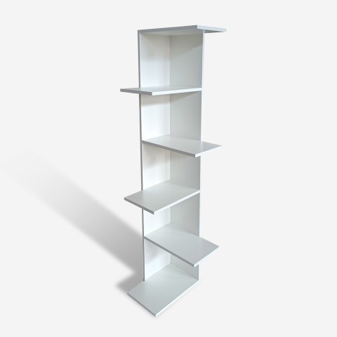 Librería esquinera moderna blanca altura 142 cm 5 estantes salón Bekas Promoción