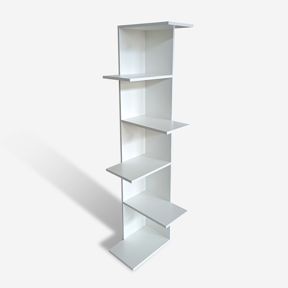 Librería esquinera moderna blanca altura 142 cm 5 estantes salón Bekas