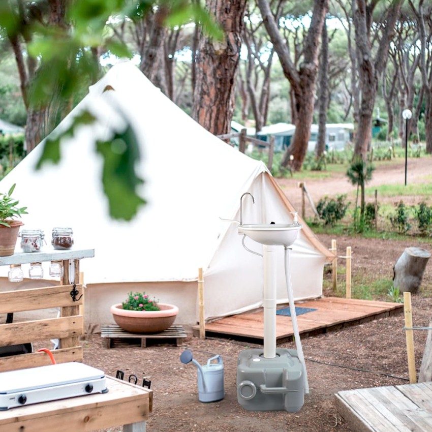 Lavabo portátil eléctrico para camping, con depósito de 20 litros Mekong Promoción