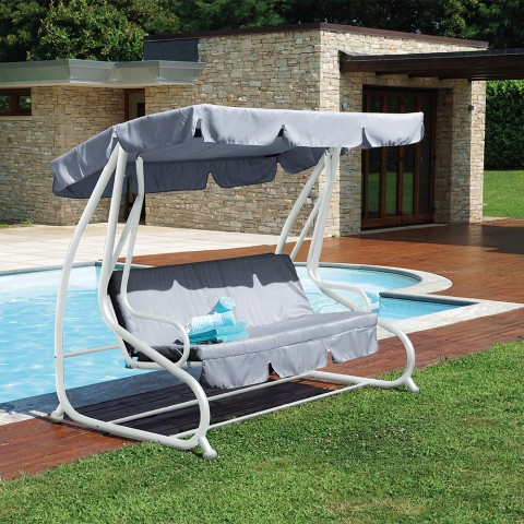 Balancín cama de jardín 3 plazas tela toldo ajustable Cruiz Promoción