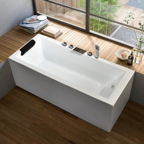 Bañera empotrada rectangular con reposacabezas resina fibra de vidrio Lombok Promoción