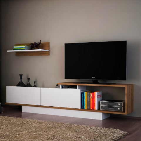 Mueble para TV de 180 cm blanco de madera nogal con puerta y estante de pared Asos Promoción