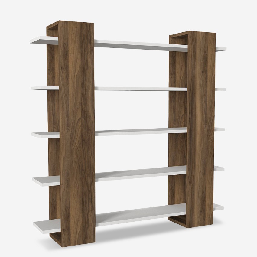 Librería de salón blanco madera nogal 5 estantes 120x20x120 cm Pool Promoción