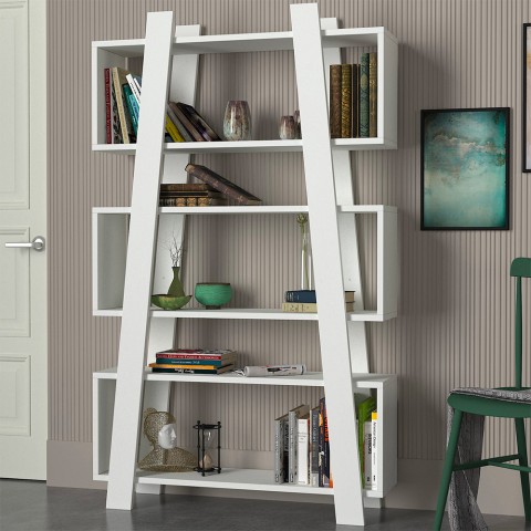Librería de pared diseño moderno 90x22x150 cm blanco 5 estantes Almira Promoción