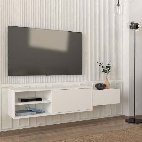 Mueble de salón para TV suspendido blanco con 2 puertas 160x30x33 cm Dione Promoción