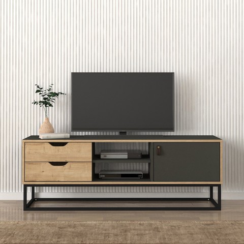 Mueble TV estilo industrial de madera y metal color negro con 2 cajones Dolores Promoción