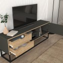 Mueble TV estilo industrial de madera y metal color negro con 2 cajones Dolores Stock