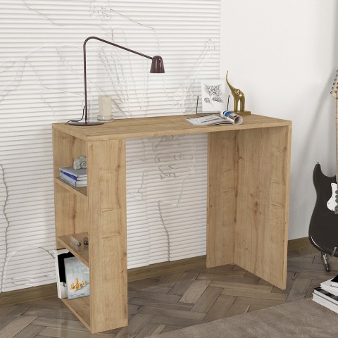 Escritorio para oficina o despacho con 3 estantes, 90x40x74 cm, moderno de madera Netenya Promoción
