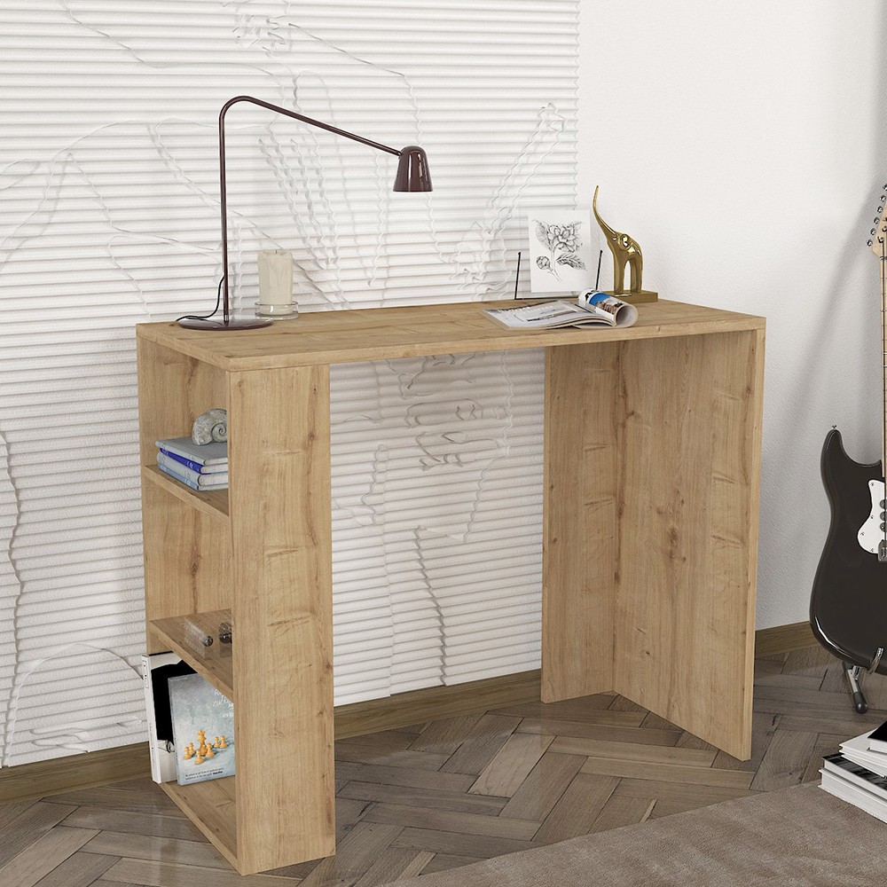 Escritorio para oficina o despacho con 3 estantes, 90x40x74 cm, moderno de madera Netenya