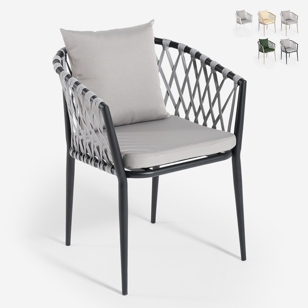 Silla de exterior de aluminio con cuerda y reposabrazos con cojines Verve