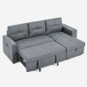 Sofá cama de 3 plazas gris con chaise longue, arcón, USB-C estantería Civis Catálogo