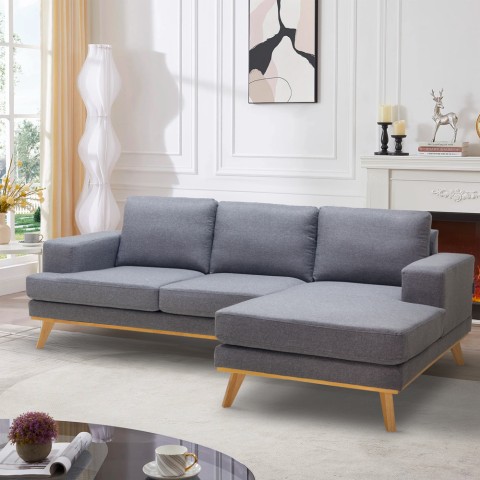 Sofá de 3 plazas esquinero estilo escandinavo con chaise longue en tela color gris Miles Promoción