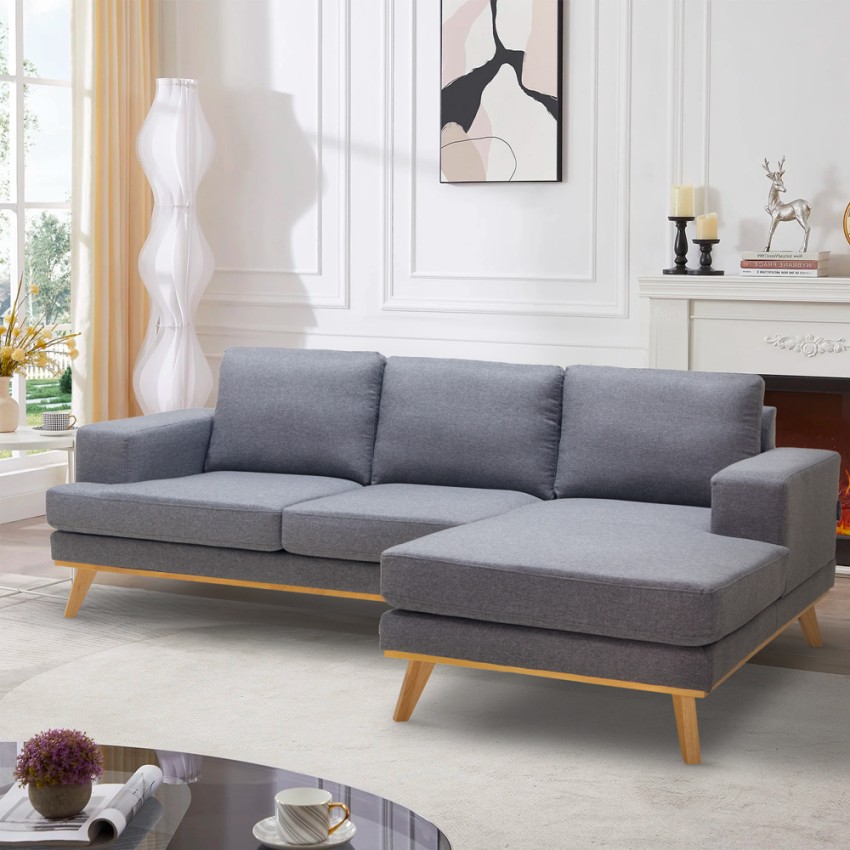 Sofá de 3 plazas esquinero estilo escandinavo con chaise longue en tela color gris Miles Promoción