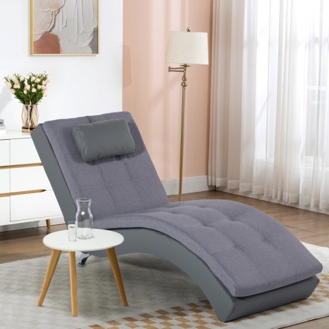Chaise longue tumbona de diseño moderno para el salón en polipiel gris Lyon Promoción