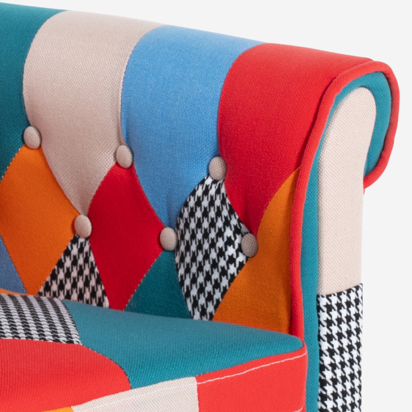 Sillón patchwork pozzetto de tela multicolor y diseño moderno Caen Promoción