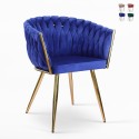 Butaca de diseño en terciopelo, silla con reposabrazos y patas doradas Versailles Venta