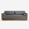 Sofá de 3 plazas de madera rústico de 225x81x81 cm con cojines de tela gris Morgan Oferta