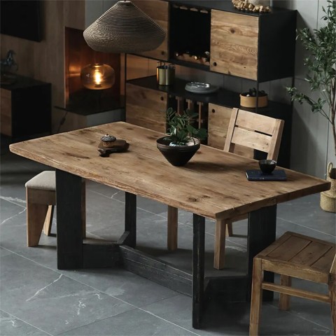 Mesa de cocina, salón o comedor de madera rústica 220x100 cm Kurt Promoción