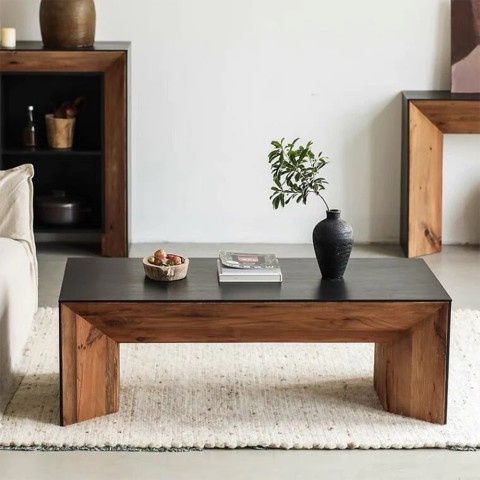 Mesa de centro de diseño rústico rectangular de madera para sala de estar Clint Promoción