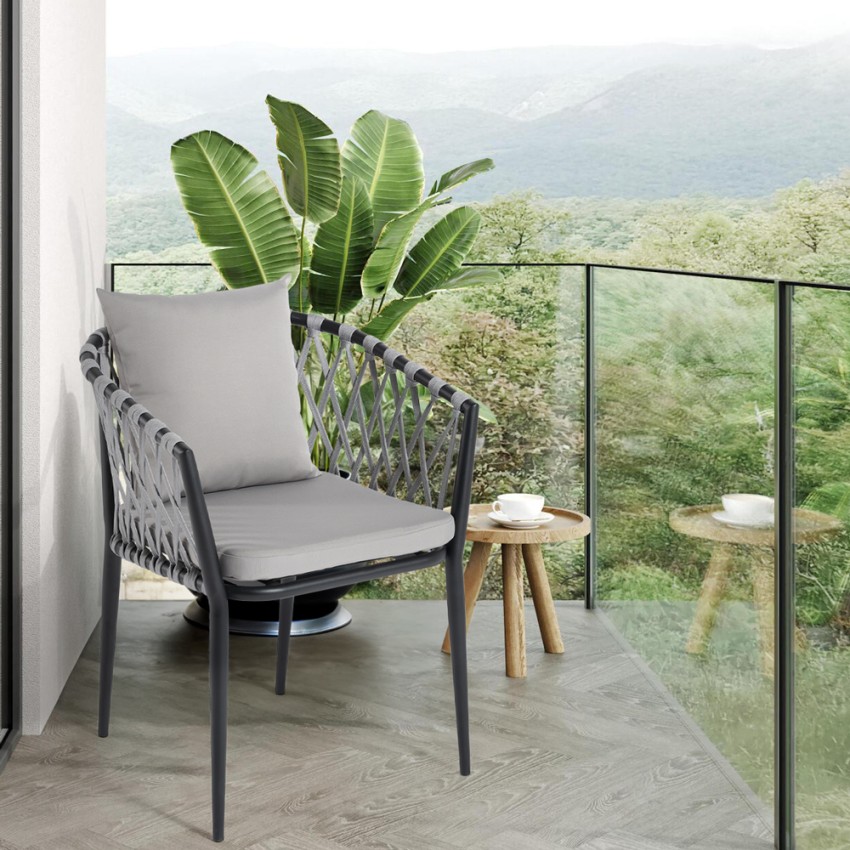 Silla de exterior de aluminio con cuerda y reposabrazos con cojines Verve Promoción