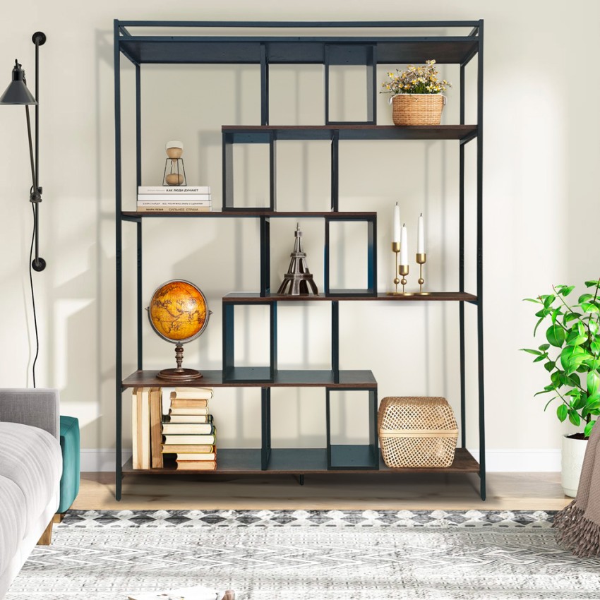  Librería de pared estilo industrial 140x30x183 h madera y metal Dolmen. Promoción
