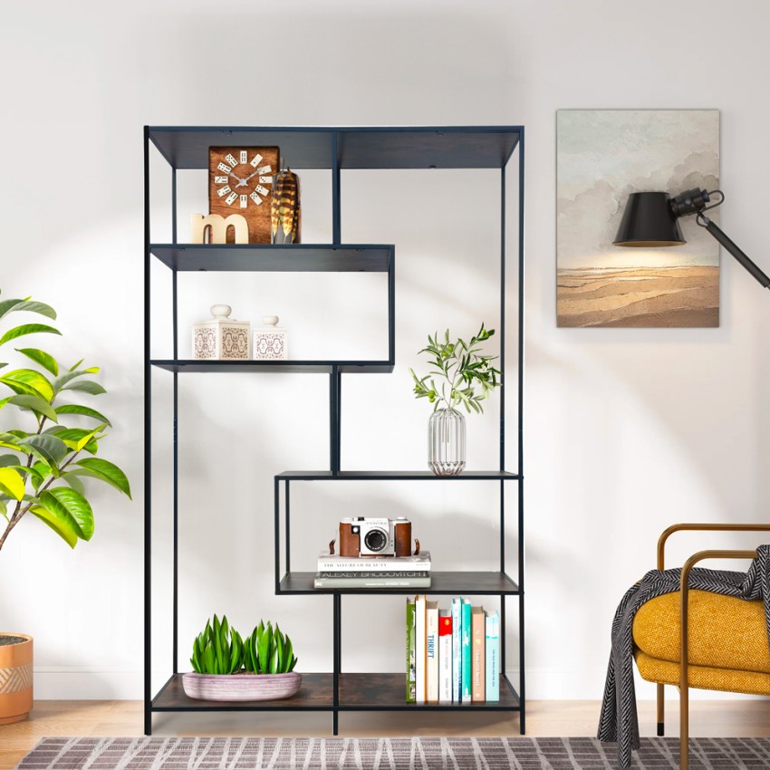   Librería estantería estilo industrial hierro y madera 114x35x185 h Sapes Promoción 

