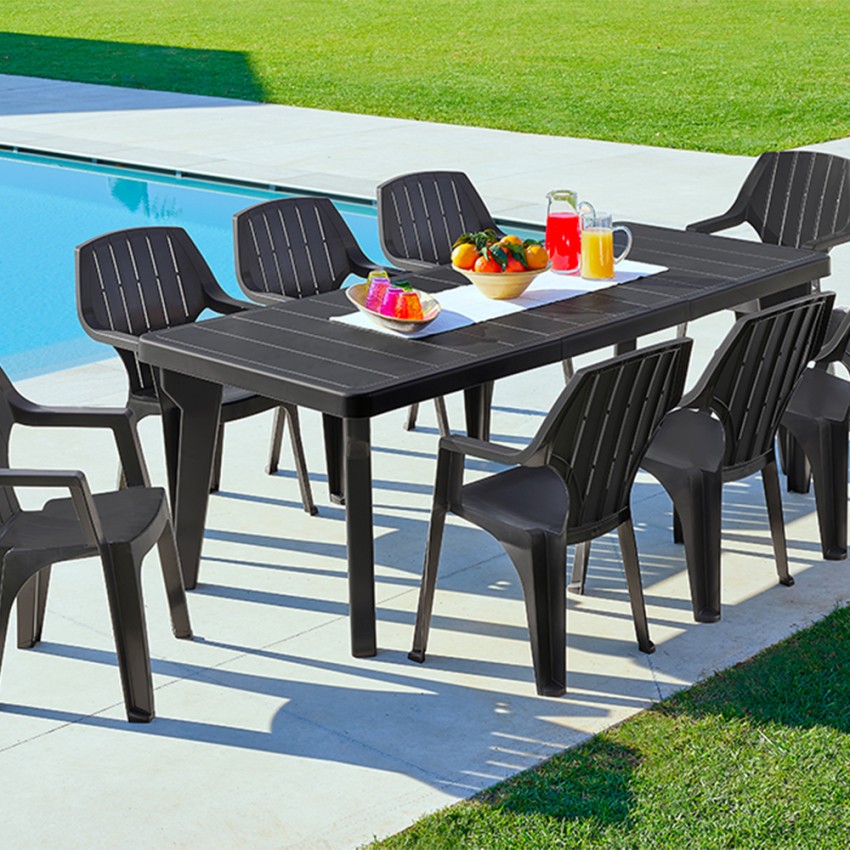 Mesa de jardín extensible 160-220x90 cm de polipropileno Bergen Promoción 